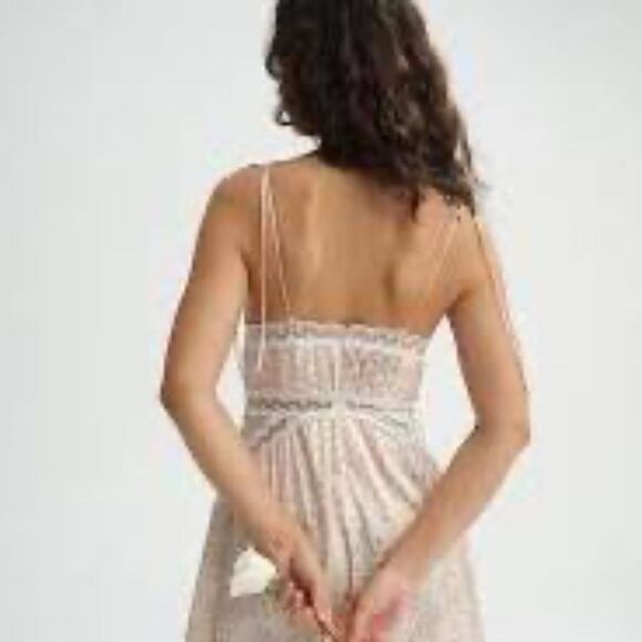 Floral Lace Trim Dress - For Love & Lemons - Size Large - Cute Spaghetti Strap - Picture 2 of 6